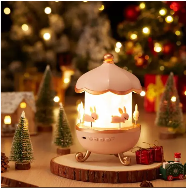 Bunny Carousel Night Light Projector – Rotating LED Star Projection Lamp for Kids Room & Magical Nursery Decor Rotatable Rabbit Night Lamp
